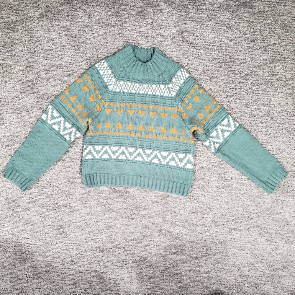Universal Thread XS Seafoam Green, White, and Orange Knit Cropped Sweater